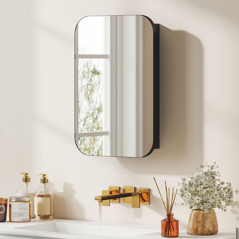 Armoire miroir salle de bains, armoire de salle de bains avec miroir, armoire cintrée avec étagère réglable, 40 x 10 x 60 cm, noir (1/5)