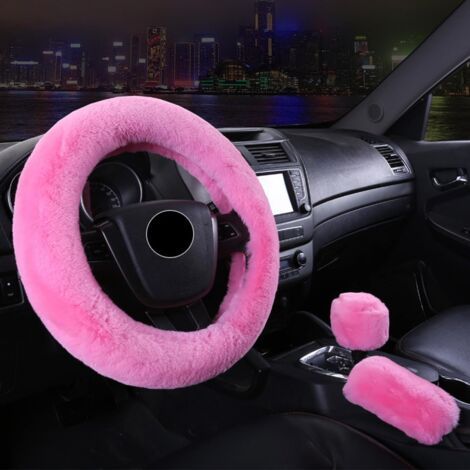 QORVA-Lot de 3 Housses de Volant d'Hiver Chaudes en Peluche 38 cm, Frein à Main et Levier de Vitesse - Décoration de Voiture pour Femmes et Amateurs (1/5)