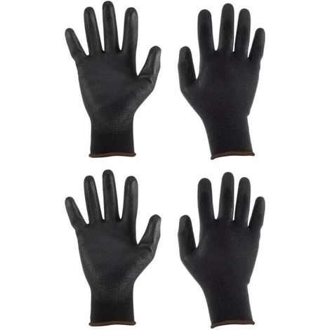 Paar 24 cm lange, gummierte Nylon-Arbeitshandschuhe mit rutschfester Oberfläche für Elektronikinstallation und -reparatur (Größe L), Schwarz und Braun - Crezuo