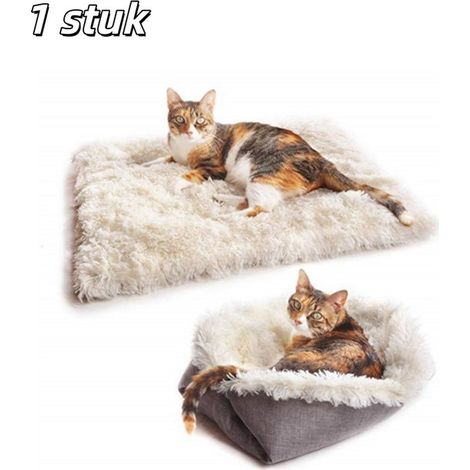 Cuccia per gatti: questo materasso 2 in 1 per cani e gatti è morbido, confortevole e favorisce un sonno migliore. Ha una base grigia e una parte superiore bianca. (1/5)