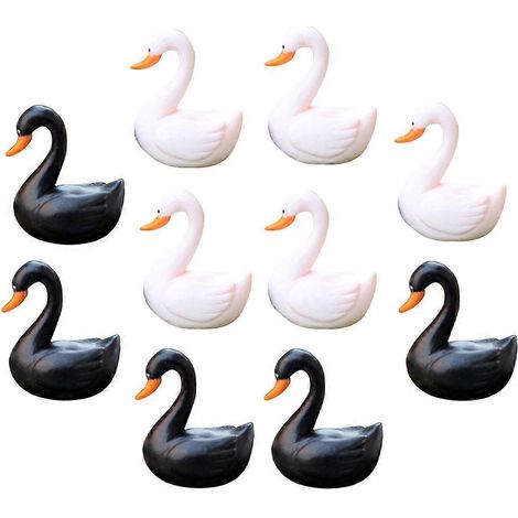 10 Cygnes décoratifs pour jardins, plantes en pot et décoration intérieure – Cygnes miniatures en PVC réalistes pour tables et gâteaux de mariage – Cygnes noirs et blancs miniatures (1/4)