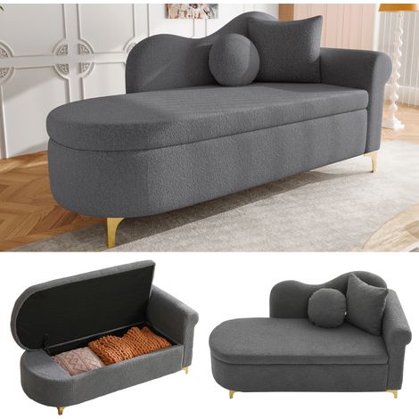Chaiselongue multifonctionnelle avec espace de rangement, 134 cm, design moderne, dossier ondulé, tissu teddy peluche, coussin d’assise haute densité, avec coussin lombaire + coussin cervical (1/5)