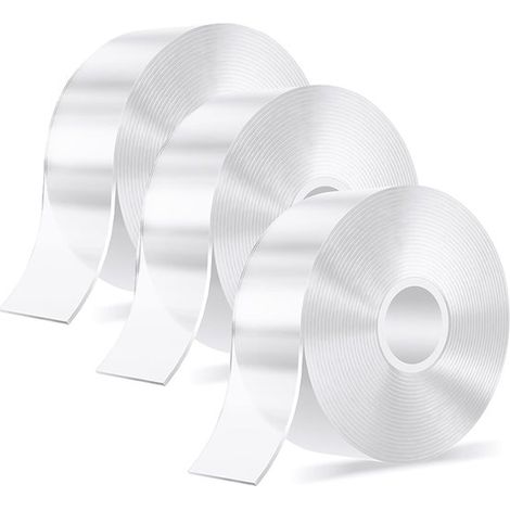 3 rouleaux de ruban adhésif double face extra-fort, de 2 mm de large, transparent, repositionnable et polyvalent pour une utilisation sur verre et métal, 2 mm × 3 cm × 2 (1/5)