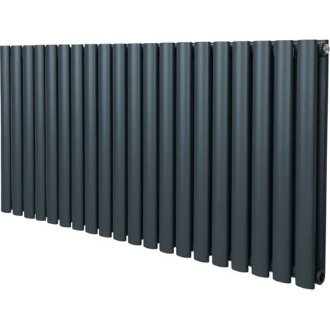 Radiatore a colonna ovale 600 mm x 1200mm Designer Doppio pannello Termosifone Grigio antracite Acciaio Orizzontale Inclusi Spazzola per la pulizia Kit di fissaggio e staffe