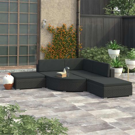 6-tlg. Garten-Lounge-Set mit Auflagen Poly Rattan Schwarz vidaXL (1/5)