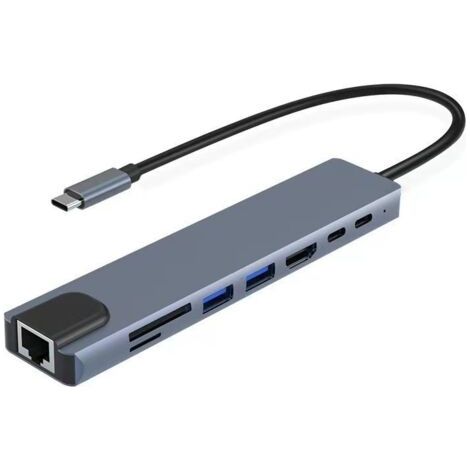 Station d'accueil USB-C 8-en-1 : Adaptateur multiport avec USB 3.0, USB 2.0, HDMI, lecteur de cartes SD/TF et port de données Type-C — Pour ordinateurs portables (1/5)