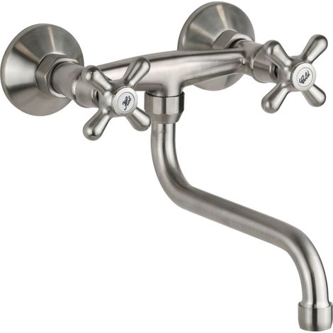 Fregadero de cocina de pared con doble mando en color níquel cepillado Gattoni 7550/RENS  Níquel cepillado