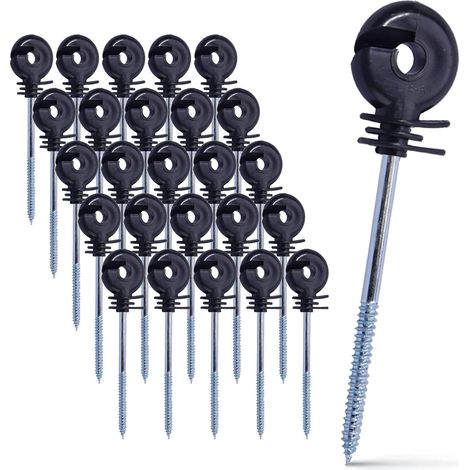 Packung mit 25 Ringisolatoren für Elektrozäune, geeignet für Holzpfosten, Seile und Elektrozäune – Gesamtlänge: 150 mm (1/5)