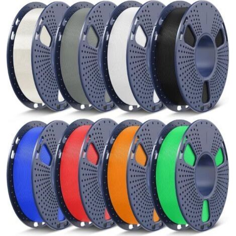 PLA+ Paquet de Filament d'imprimante 3D Multicolore, 1.75mm, Neatly Wound 2kg, 8 Packs Bobines de 0.25kg,8 Couleurs,Noir+Blanc+Gris+Transparent+Rouge+Bleu+Vert+Orange (1/5)