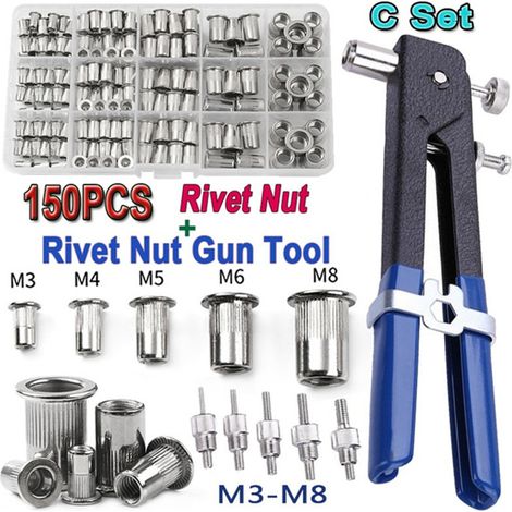 Kit de 150 Rivets Filetés Aluminium Moleté M3 à M12 avec Pince à Riveter Manuelle pour Assemblage Métallique (1/5)
