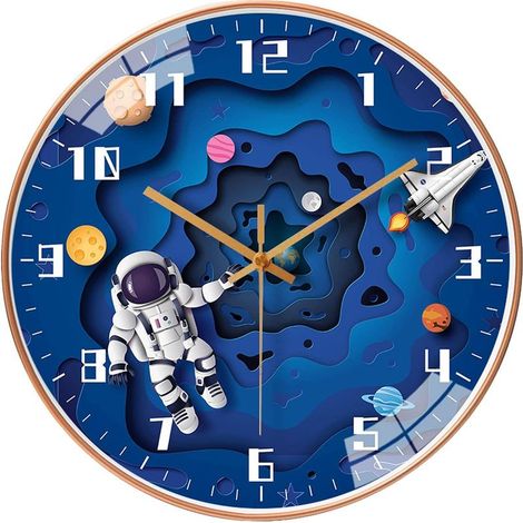 Horloge murale ronde à mouvement silencieux de 30,5 cm pour enfants, sans tic-tac, fonctionne avec piles, style voyage, décoration pour la maison, l'école, la chambre de garçon, le salon