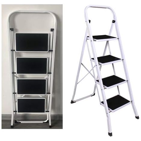 Heavy Duty Steel 4 Step Ladder - Anti Slip Feet - Non Slip Treads - Foldable Metal Ladder - Easy to Store - Ideal for Home/Kitchen/Garage 150KG Max Capacity