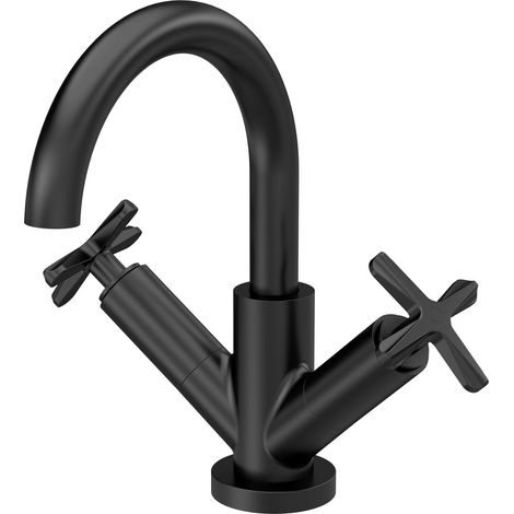 Nuie Aztec Matt Black Mono Basin Mixer Tap With Push Button Waste - CLX415 (1/5)