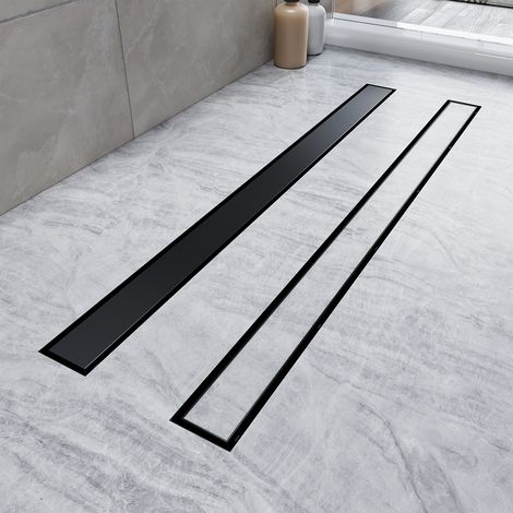 SONNI Duschrinne Duschablauf Extra Flach Edelstahl Badezimmer Ablauf Bodenablauf Länge:80cm,Breite:70mm,2 in 1 Befliesbar Subschwarz (1/5)