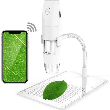 Microscopio Digitale Wireless MINKUROW, Microscopia Con Ingrandimento Pancellent Usb 1080p 1080x Da 50x A 1000x, Raccolta Di 12 Vetrini (Bianco) (1/5)