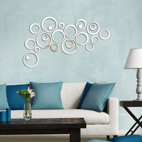 3D Cercle Miroir Stickers Muraux, 24 Pcs Autocollant Amovible en Acrylique Miroir Rond Adhésif, Décoration Moderne pour Salon, Chambre et Bureau (1/4)