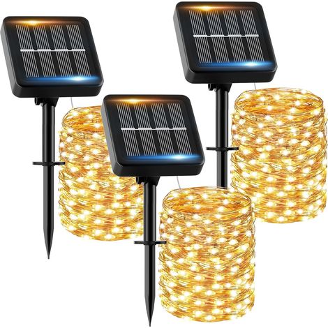 Lot de 3 Guirlande lumineuse, 160 LED, Blanc chaud, IP65, 8 modes, Jardin, Patio (1/5)