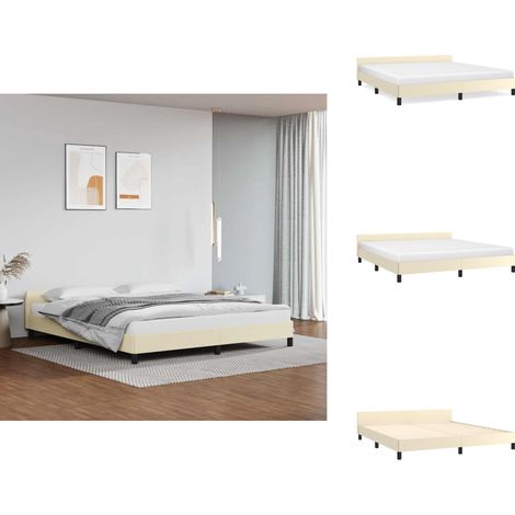 Cadre de lit avec tête de lit sans matelas crème 180x200 cm - Cadre De Lit - Lit Avec Têtière - Tête De Lit - Similicuir - Literie (1/5)