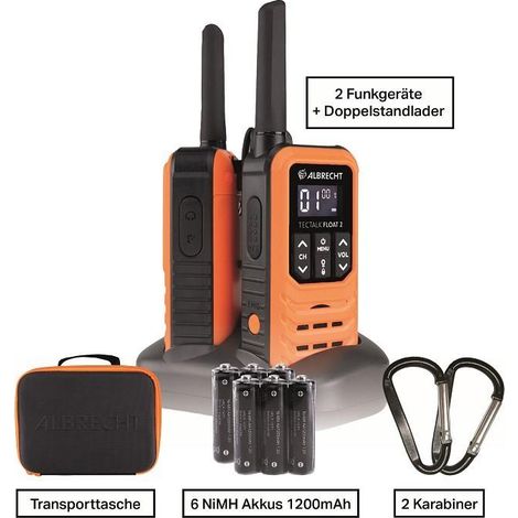Albrecht 2er kofferset tectalk float 2,wasserges. pmr+ladegerÄte+karabinerhaken