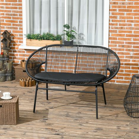 Banco Acapulco con Reposabrazos Cojines y Marco de Acero Carga 260 kg para Balcón Terraza Patio 132x72x83 cm Negro (1/5)