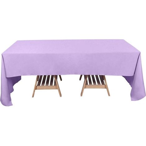 La nappe rectangulaire violette en polyester (147 cm x 259 cm) – infroissable et durable – est idéale pour les fêtes et les événements.