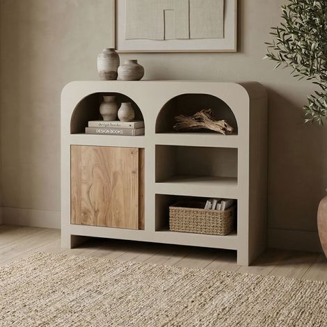 Buffet 1 portes 90x40x80cm en acacia et effet beton - BALBO (1/5)