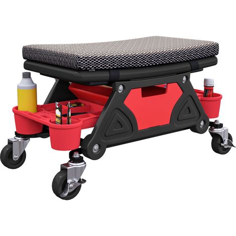 Taburete móvil para taller, capacidad de 135 kg, taburete para mecánico con ruedas giratorias de 360°, 64,5 x 33 x 35 cm, negro (1/5)