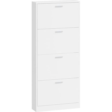 Zapatero mueble para entrada pasillo y salón acabado brillante 59 x 17 x 150 cm madera de ingeniería blanca 020021306 (1/5)