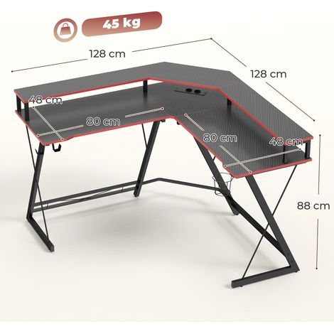 L-förmiger Computertisch mit Steckdosen, 128 cm Eckschreibtisch mit Monitorständer, Kopfhörerhaken & Getränkehalter (1/5)