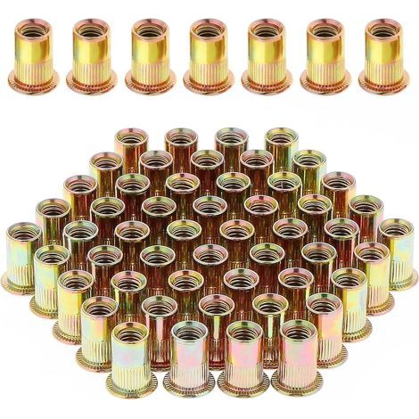 100 Pièces Écrou à Rivet M8 Fileté à Tête Plate, Écrous à Riveter Fileter en Acier au Carbone Zingué, Assortiment M8 Rivet Inserts Filetés pour Métal Plastique (14 mm x 18 mm) (1/5)