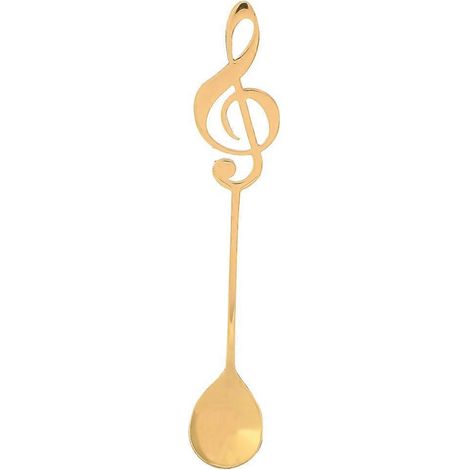 Cuillère à dessert en acier inoxydable avec motif de note de musique pour le café (dorée)