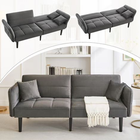 Sofá cama plegable gris, moderno y sencillo, con seis patas de madera maciza, ideal para relajarse en casa o recibir visitas. (1/5)