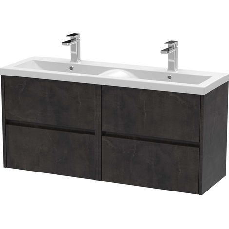Nuie Havana Matt Metallic Slate 1200mm Wall Hung 4 Drawer Vanity Unit with Double Ceramic Basins - HAV2604F (1/3)