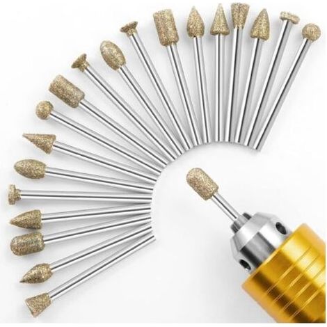 Diamantfräser-Set zum Schnitzen, 20-teiliges Zubehör für Rotationswerkzeuge mit 1/8'' Schaft zum Schnitzen, Schleifen, Polieren und Gravieren von Stein, Keramik und Glas. (1/4)