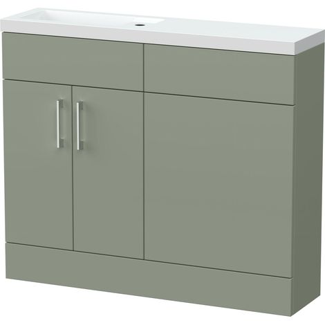 Wichnor Compact Floor Standing 2 Door Vanity Basin WC Unit with Polymarble Basin, 1000mm, Fern Green