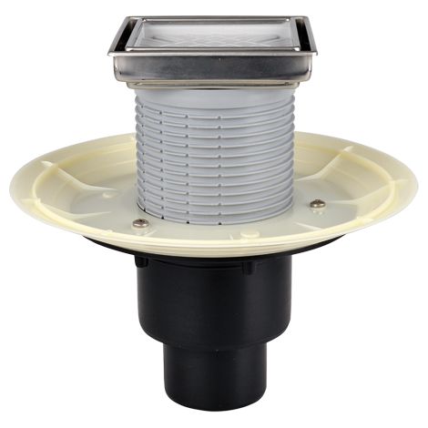Scarico per balconi e terrazzi DN50/75/110 verticale con clapet antiodore resistente al gelo e portagriglia piastrellabile 132x1