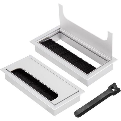 Passe-câble encastrable 160x80mm avec joint brosse Lot de 2 pièces en aluminium Organisateur de câbles pour bureau 10 serre-câbles inclus (1/4)