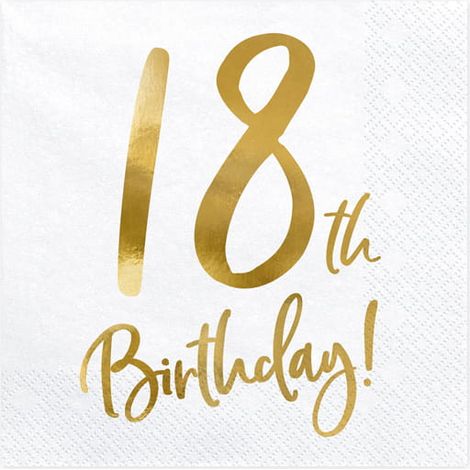 Serviettes PartyDeco blanches pour 18e anniversaire, 33 x 33 cm, paquet de 20 pièces (1/4)