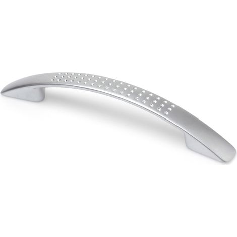 Asa de zamak con acabado cromo mate, dimensiones:162x16x27mm y entrepuntos:128mm -