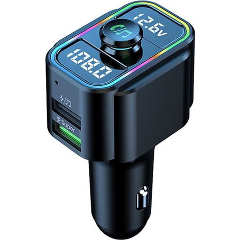Émetteur FM avec charge ultra-rapide de 22,5 W, Bluetooth, autoradio, appels mains libres, lecteur MP3, adaptateur. (1/5)