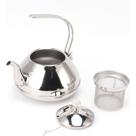 Bouilloire en acier inoxydable 1,5L grande capacité pour cuisinière avec filtre, idéale pour maison et camping, couleur argentée (1/5)