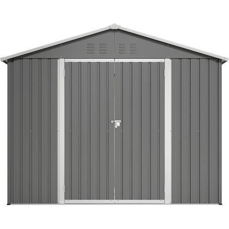 Cobertizo de jardin con puerta abatible ancha y ventilacion para herramientas de metal gris 229,4 × 180 × 191 cm (1/5)