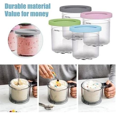 Lot de 4 bacs à crème glacée étanches – Sans BPA – Résistants de -20 °C à +60 °C – Lave-vaisselle compatible – Pour desserts glacés maison