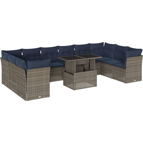 11-teiliges Gartensofa-Set mit Kissen, grau, Polyrattan vidaXL (1/5)