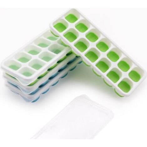 Bac à Glaçons, Lot de 4 Moule à Glaçons avec Couvercle, 14 Bac à Glaçons en silicone, Certifié LFGB et Sans BPA pour Purée de Bébé, Whisky Fruité, Vert et Bleu (1/5)