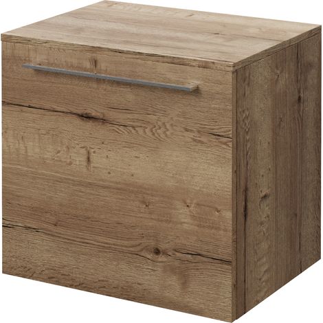 Napoli 390 Tobacco Oak 500mm Wall Mounted Single Drawer Vanity Unit for Countertop Basins - 500mm - Chrome 320mm Handle