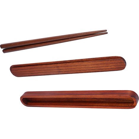 Baguettes en bois portables, étui à baguettes rétractables, vaisselle, couleur bois foncé (1/5)