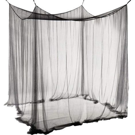Moustiquaire de Lit Double Ciel de Lit Rectangulaire Grande Moustiquaire Noir Simple d'Eté avec 4 Ouvertures Baldaquin Rideaux de Lit 190cm(W) x210cm(L) x240cm(H) Répulsif Pour Les Insectes (1/5)