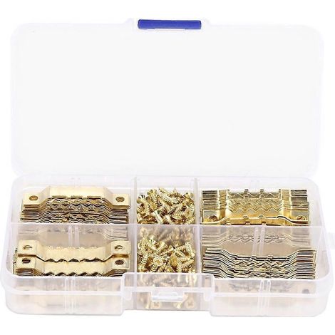 WJ-30021 100 crochets de suspension double face en dents de scie pour cadres photo, 200 vis incluses