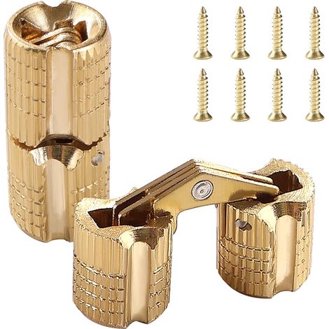 2pcs 8mm Invisible Brass Barrel Hinge Concealed 180° Angle Opening Brass Concealed Barrel Hinges with 8 Pieces Screws for Gift Boxes Jewellery DIY (1/5)